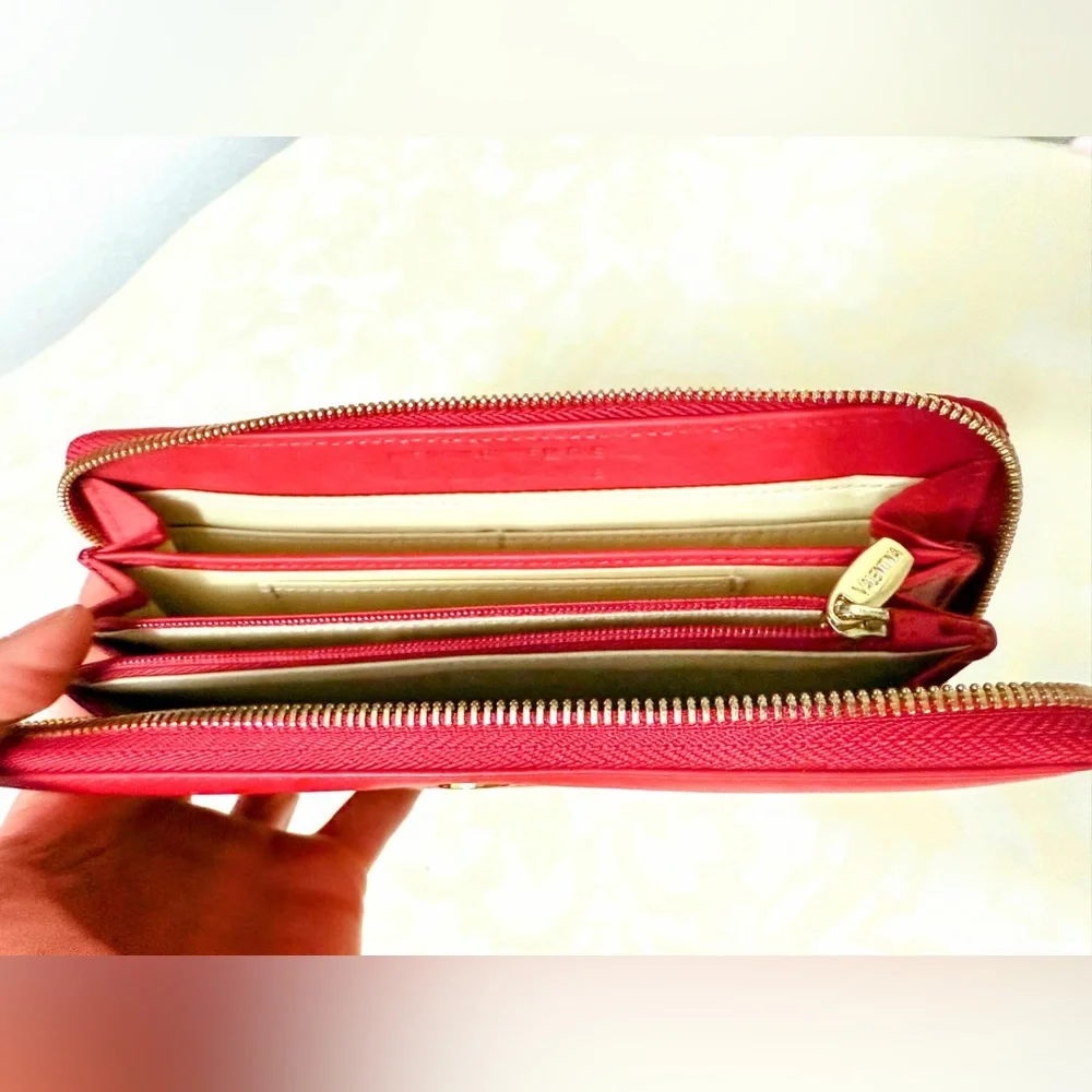 Valentina Red Italian Leather Zip Around Accordion Wallet Made in Italy